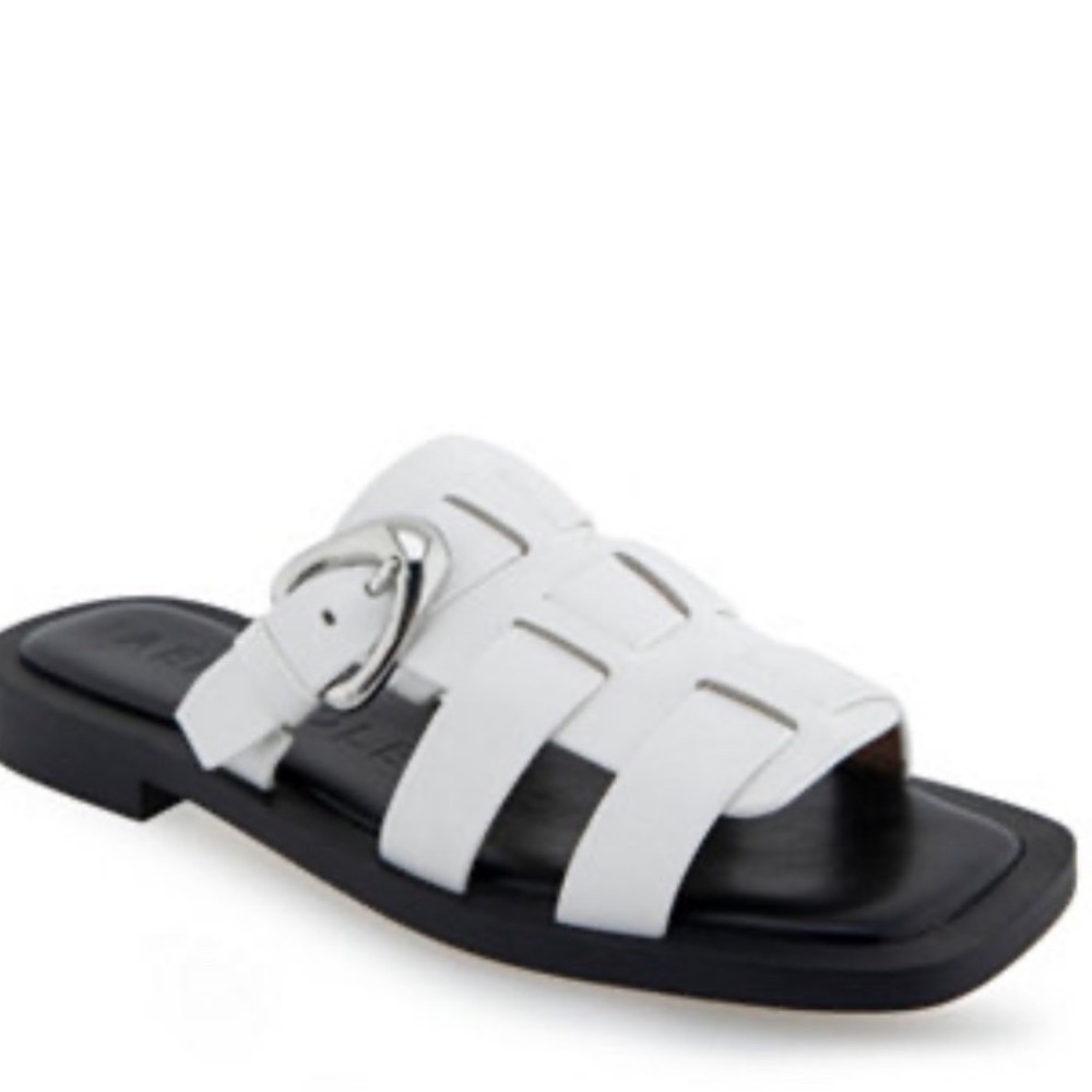 Aerosoles White Leather Fisherman Slide Sandals Square Toe Buckle Womens 7